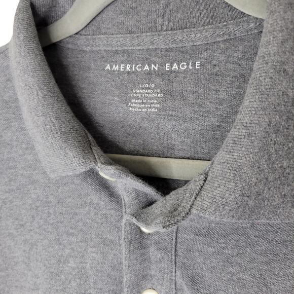 American Eagle Outfitters AEO Heathered Dark Gray Pique Polo T-Shirt Men Sz L - Picture 4 of 10